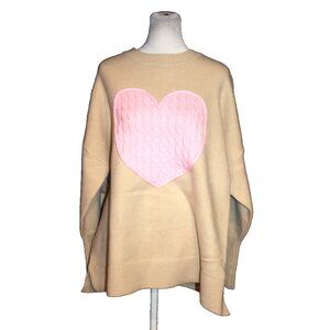 Shop The Mint Heart Sweater Beige & Pink Women's Size Large L Cuff Sleeve